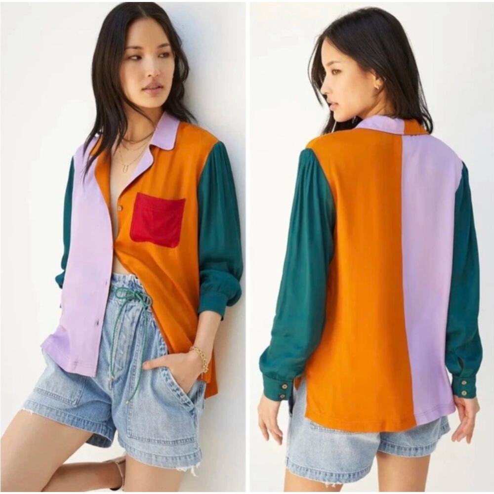 Farm Rio x Anthropologie Colorblock Button-Up Shirt – 1X